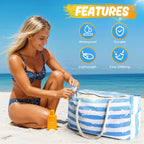 Beach Tote Bag Large Waterproof & Sandproof With Top Zipper