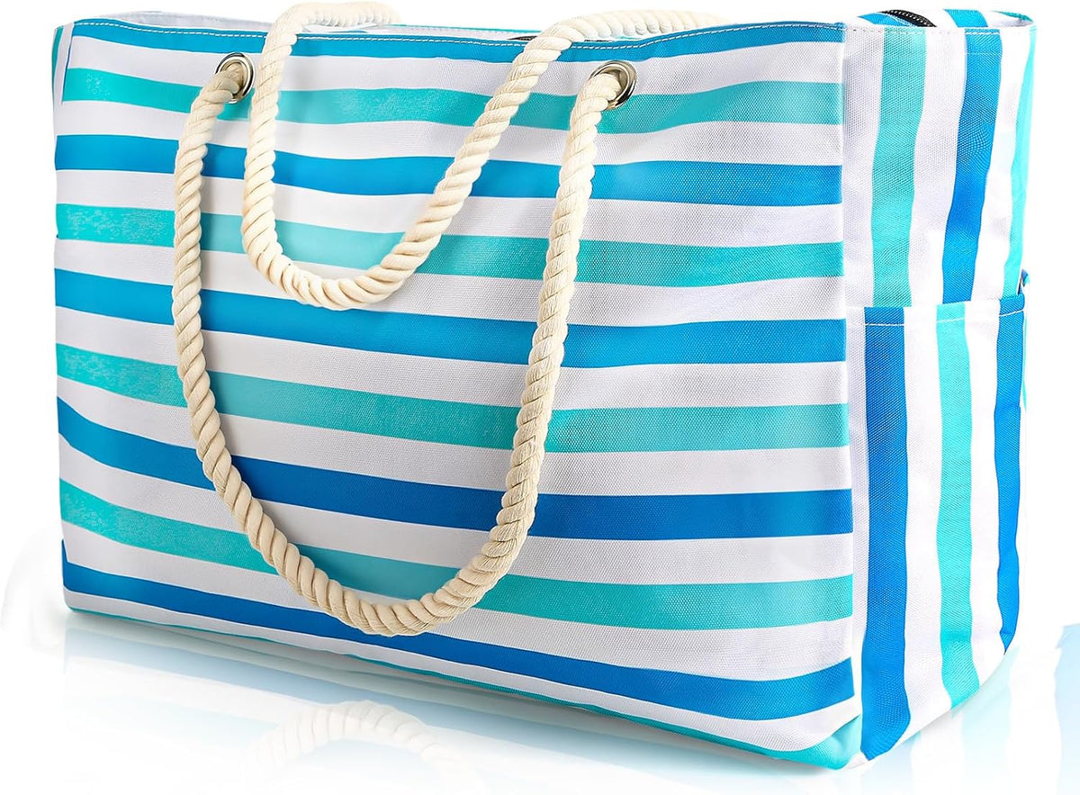 Beach Tote Bag Large Waterproof & Sandproof With Top Zipper