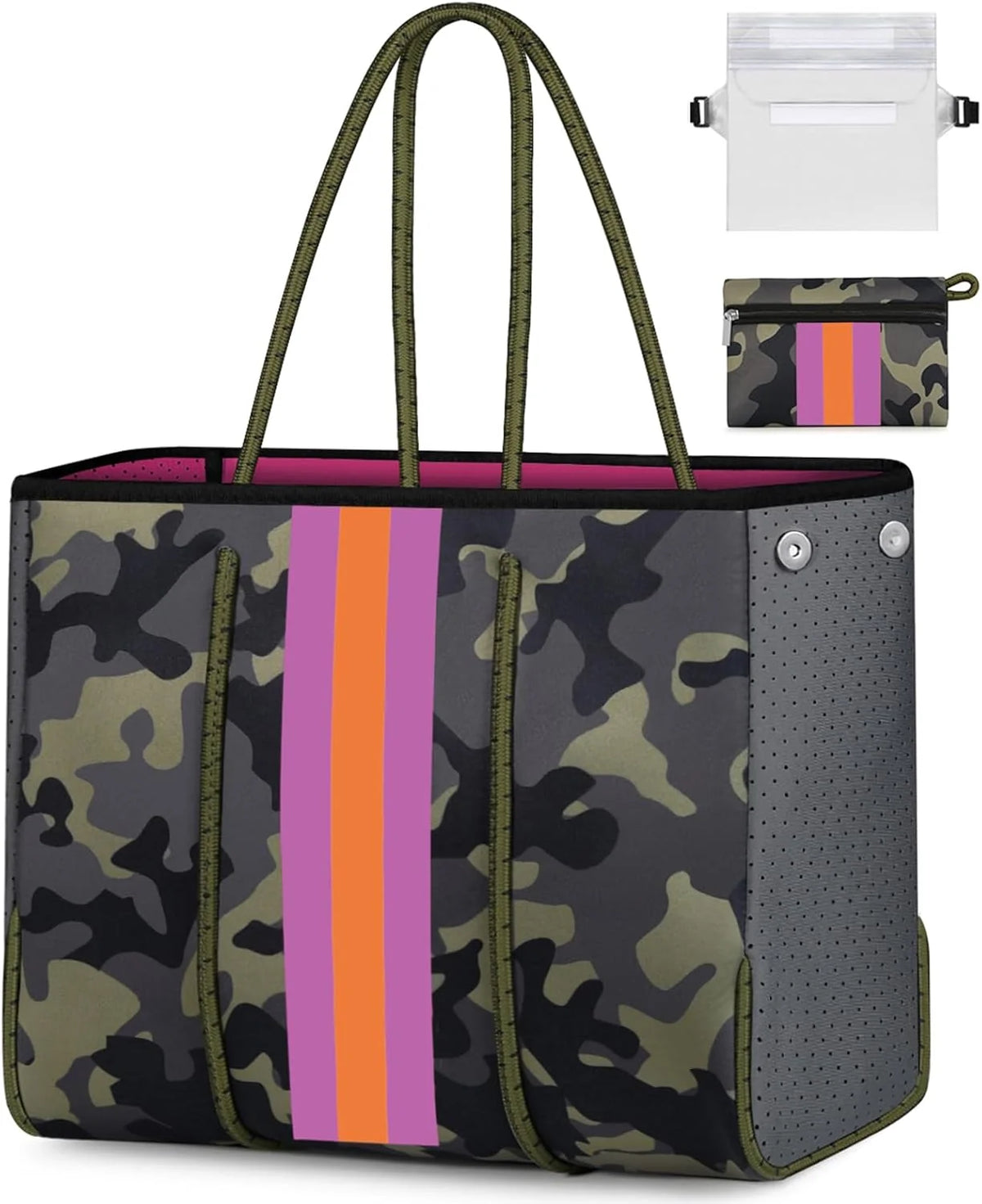 Beach Tote Bag Machine-Washable Neoprene Laptop-Safe Zipper Pocket