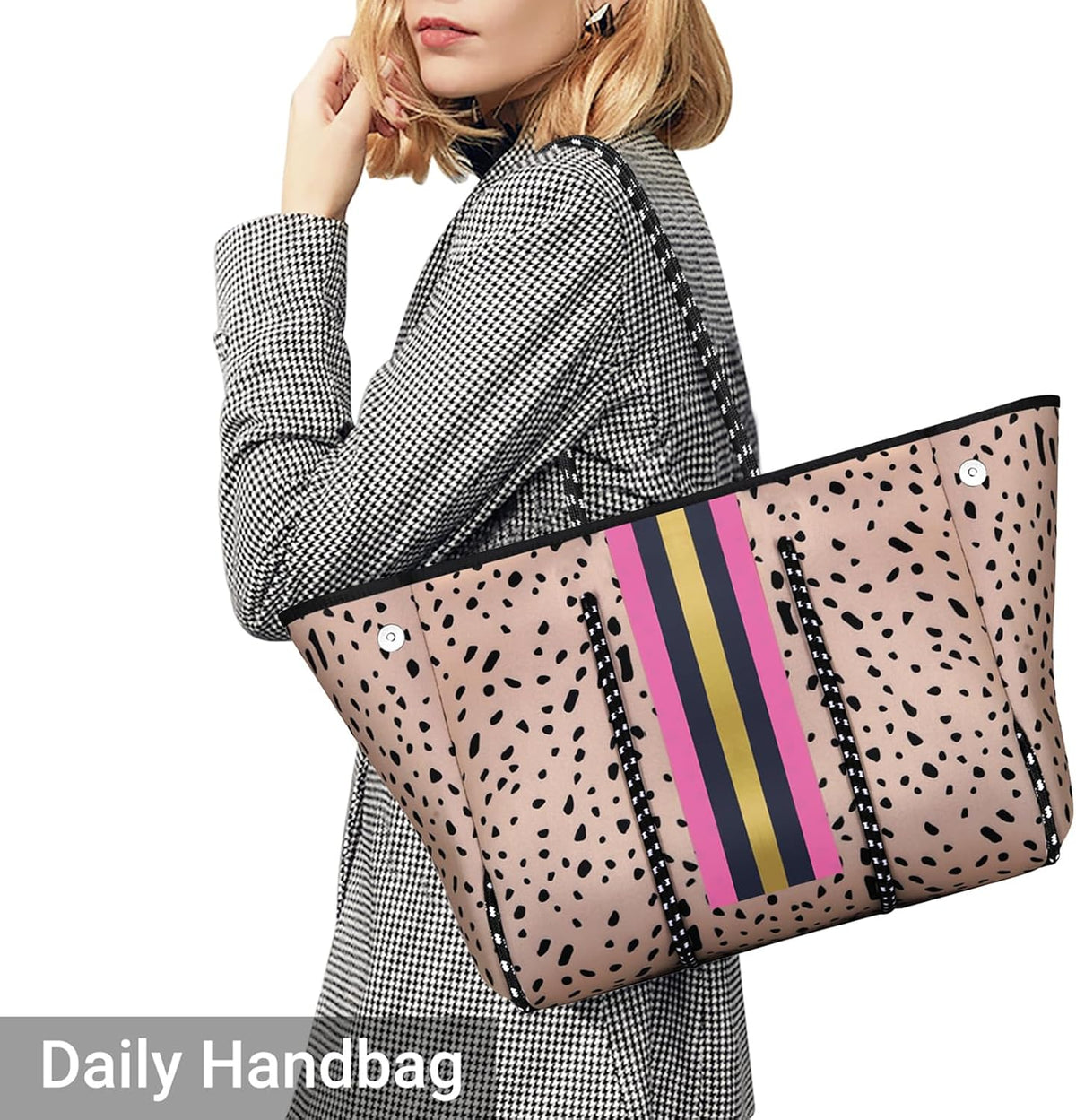 Beach Tote Bag Machine-Washable Neoprene Laptop-Safe Zipper Pocket