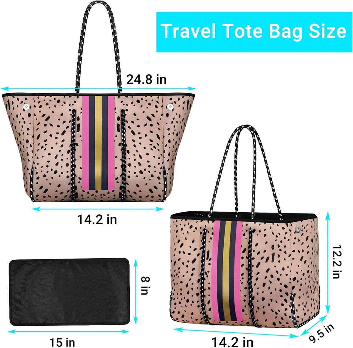Beach Tote Bag Machine-Washable Neoprene Laptop-Safe Zipper Pocket