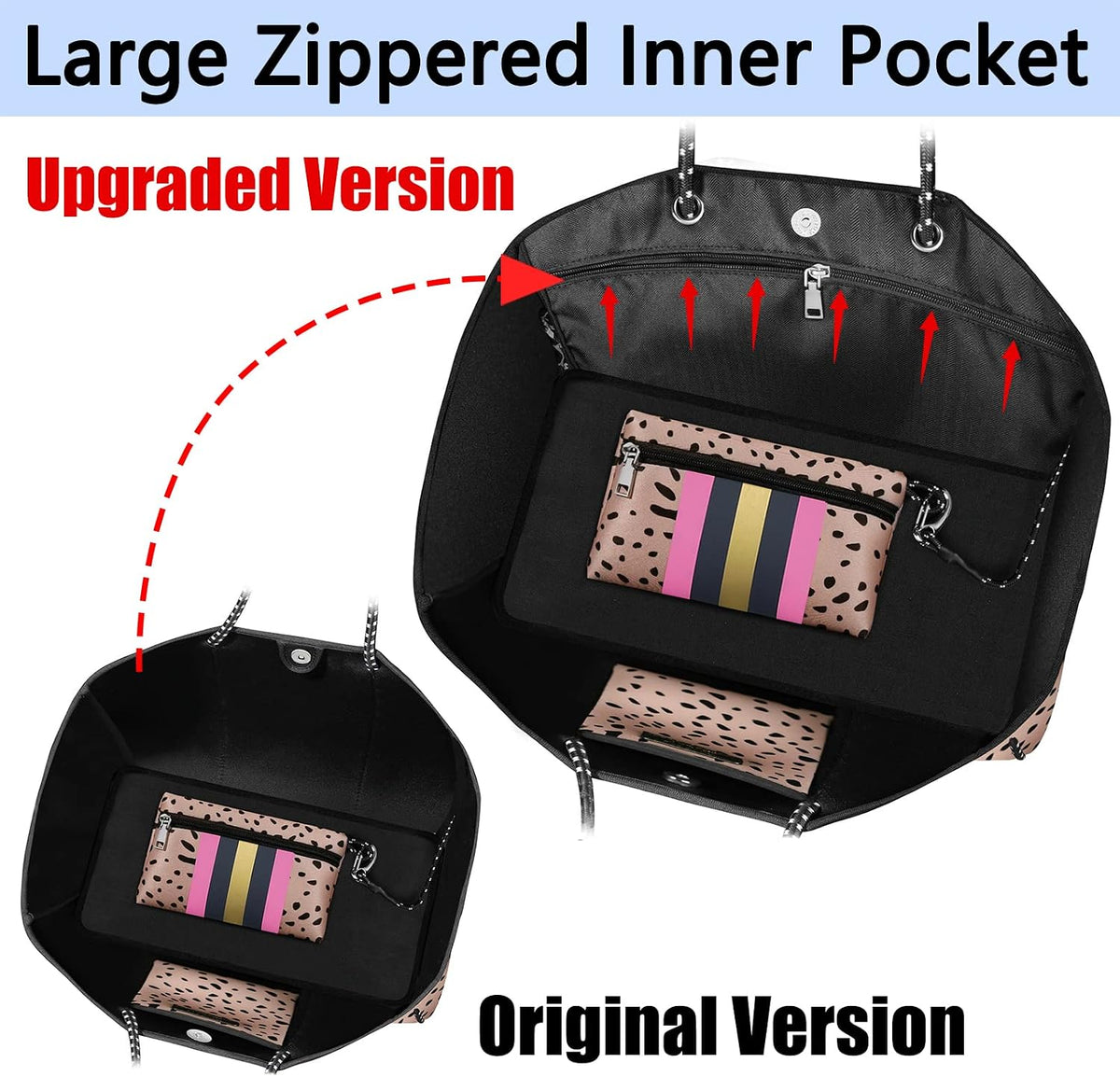 Beach Tote Bag Neoprene Inner Zipper Machine Washable