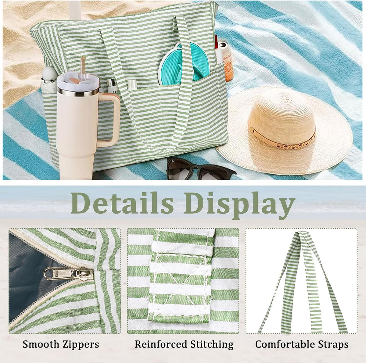 Beach Tote Bag Sandproof 36L Waterproof Compartment