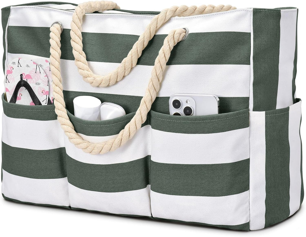 Beach Tote Bag Waterproof Canvas Multiple Pockets