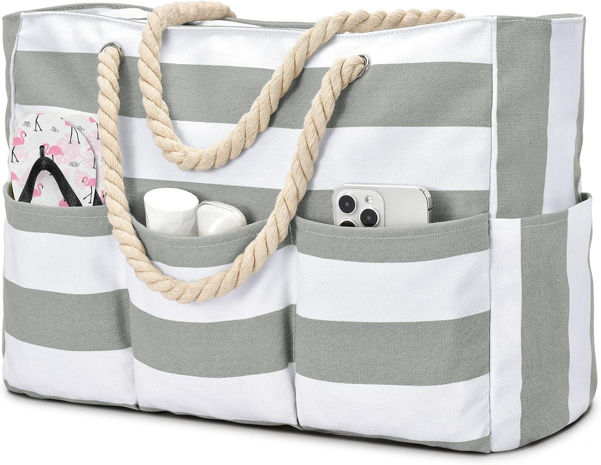 Beach Tote Bag Waterproof Canvas Multiple Pockets