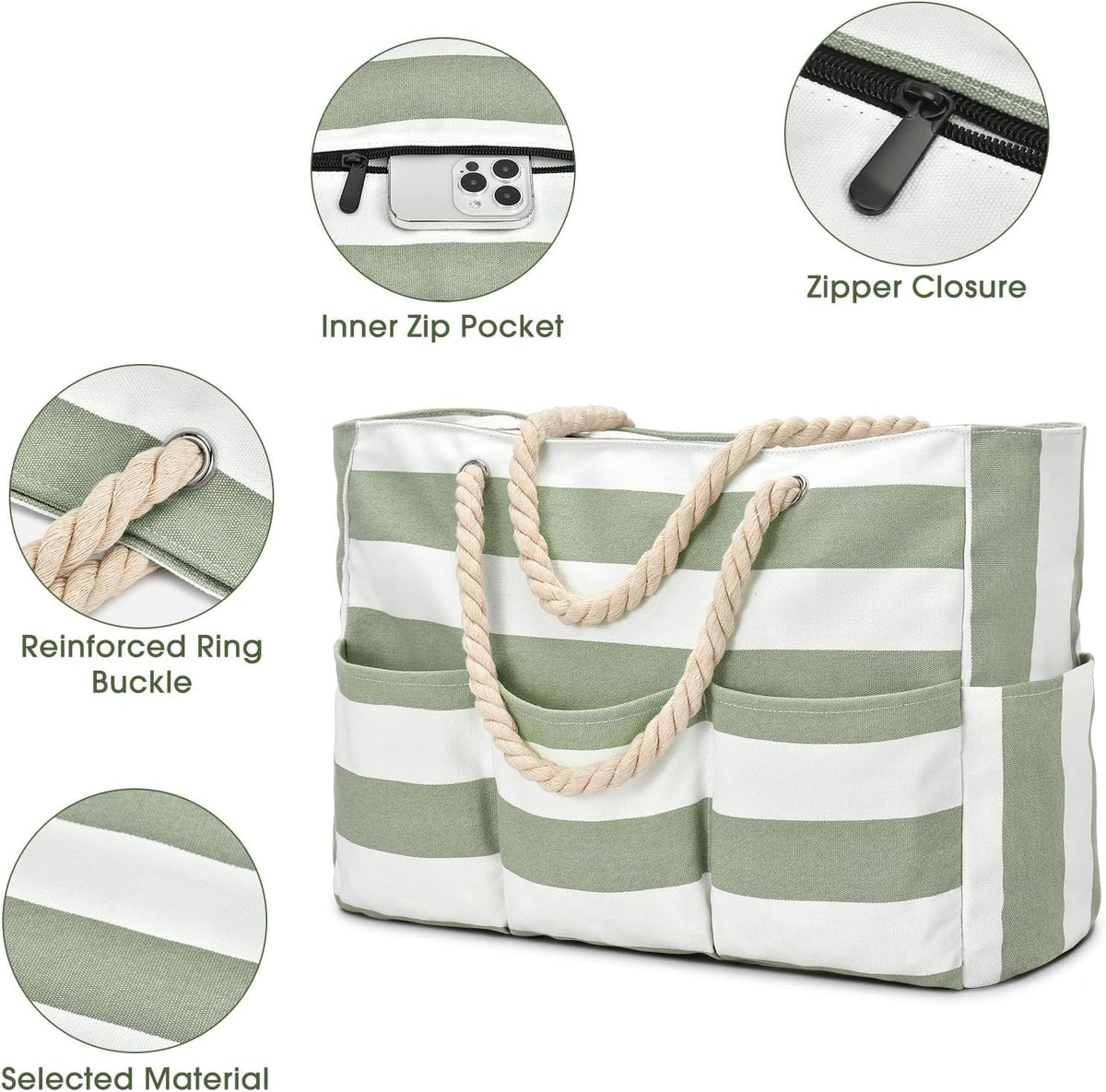 Beach Tote Bag Waterproof Canvas Multiple Pockets