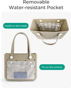 Beach Tote Bag Waterproof & Washable Detachable Wet Pocket