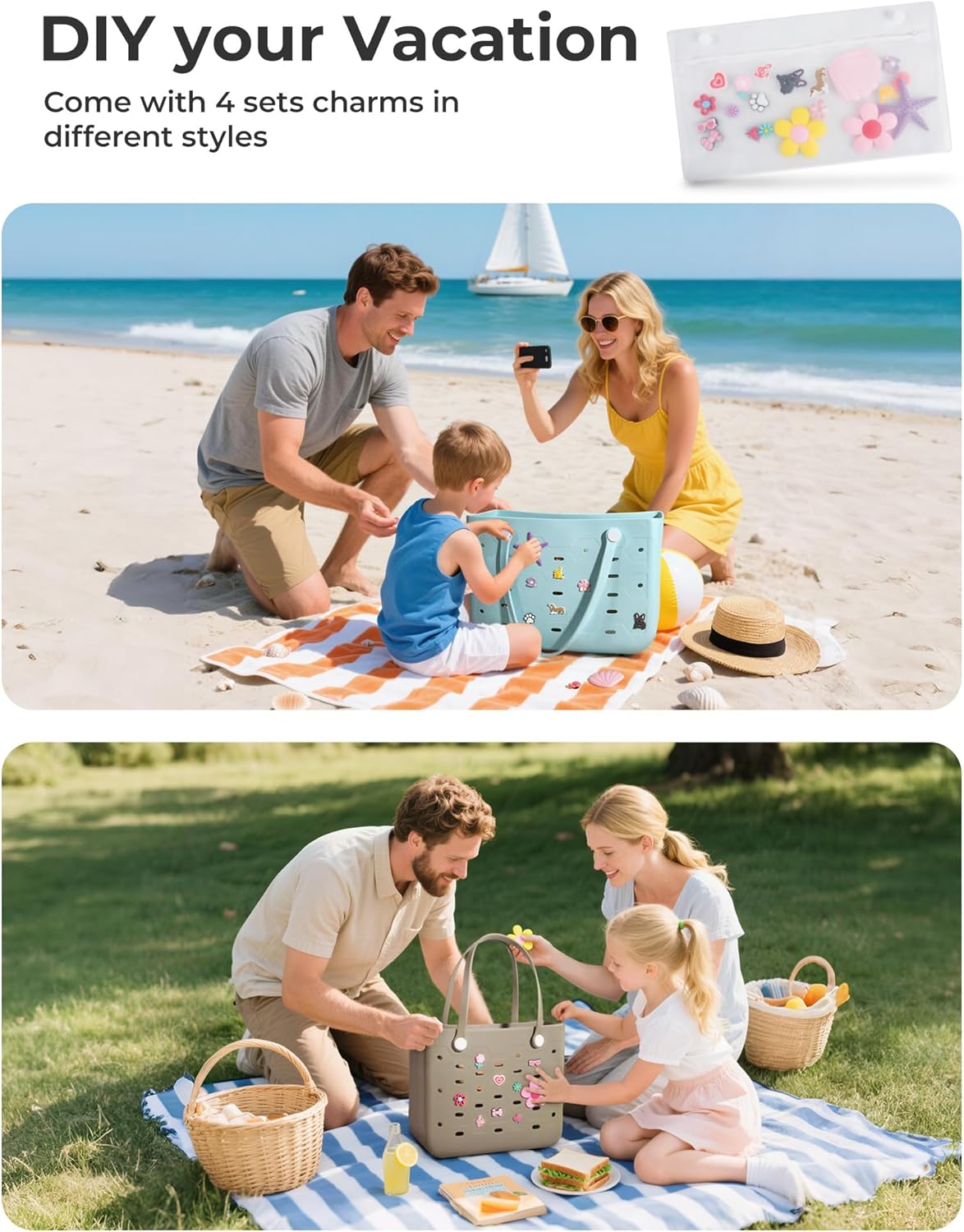 Beach Tote Bag Waterproof & Washable Detachable Wet Pocket