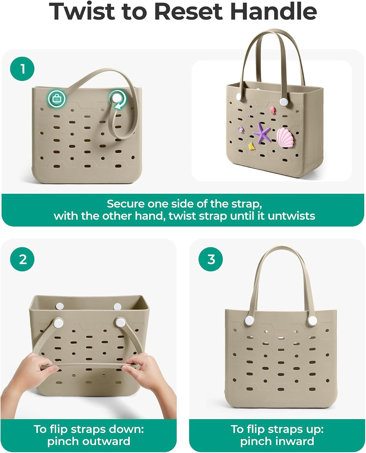 Beach Tote Bag Waterproof & Washable Detachable Wet Pocket