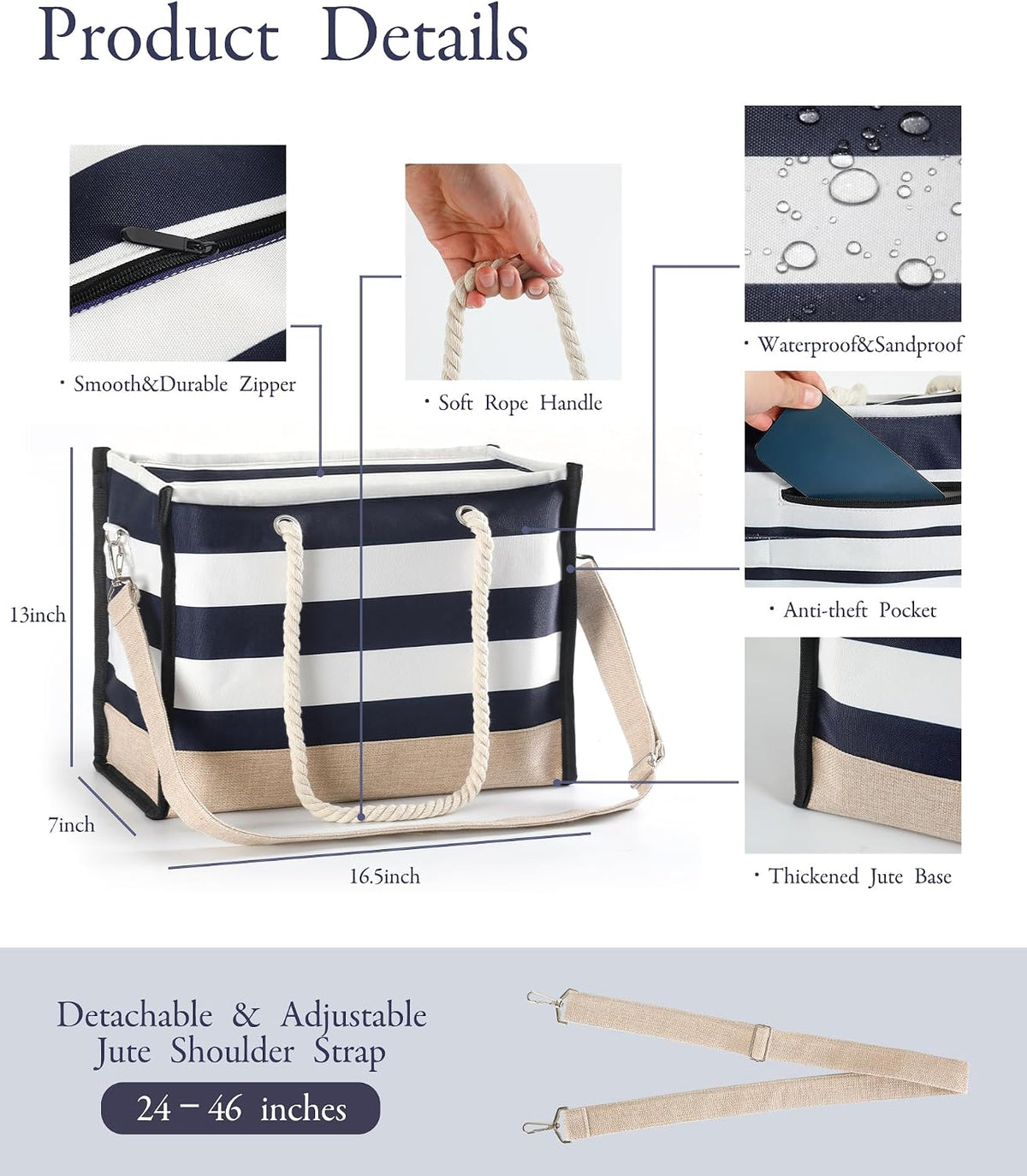 Beach Tote Double-Layer Waterproof Multiple Pockets