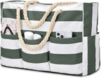 Beach Tote Extra Large Waterproof Canvas Zippered Multi-Pocket