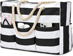 Beach Tote Extra Large Waterproof Canvas Zippered Multi-Pocket