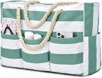 Beach Tote Extra Large Waterproof Canvas Zippered Multi-Pocket