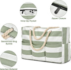 Beach Tote Extra Large Waterproof Canvas Zippered Multi-Pocket