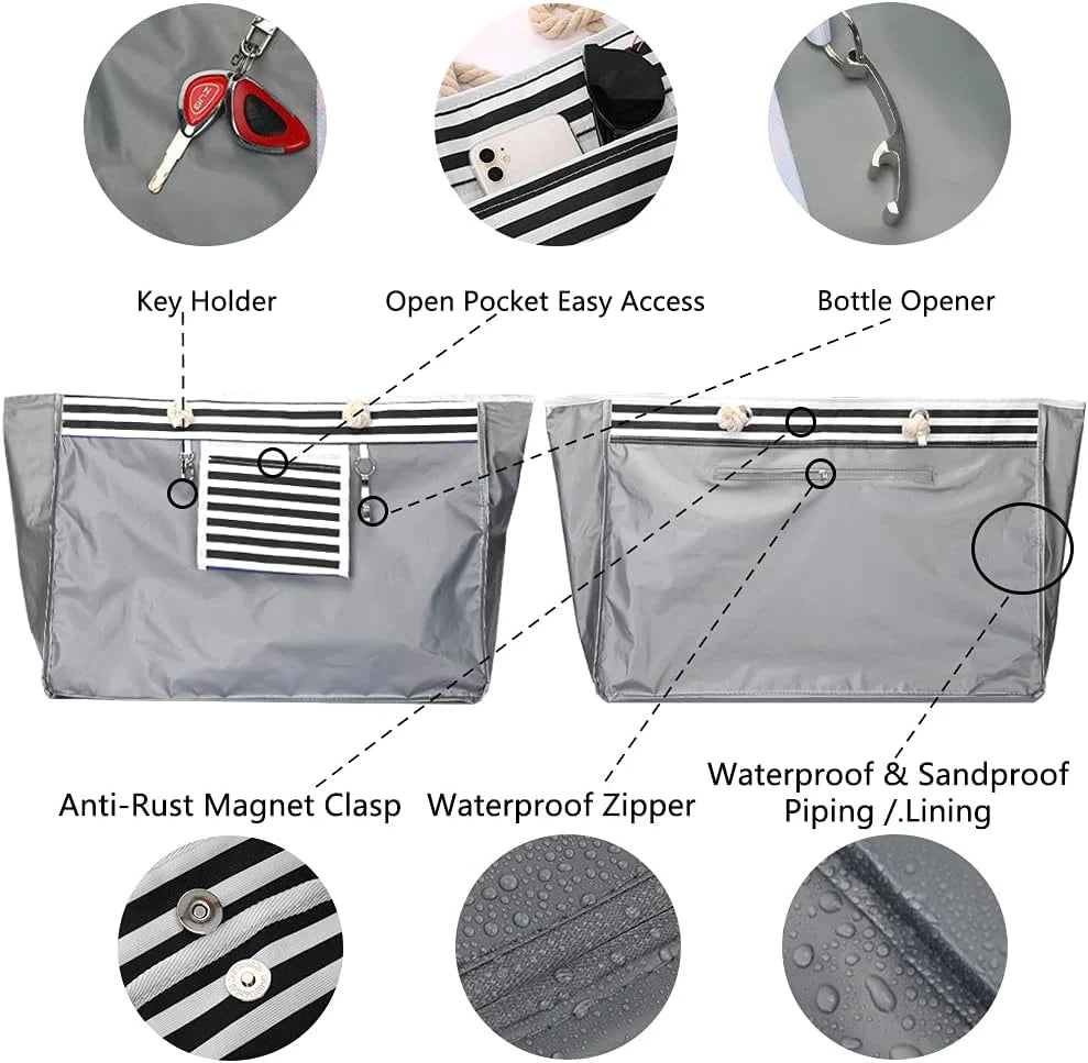 Beach Tote Extra Large Waterproof Polyester With Pouch