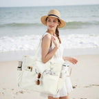 Beach Tote Extra Large Waterproof Wet Compartment & Tumbler Pocket