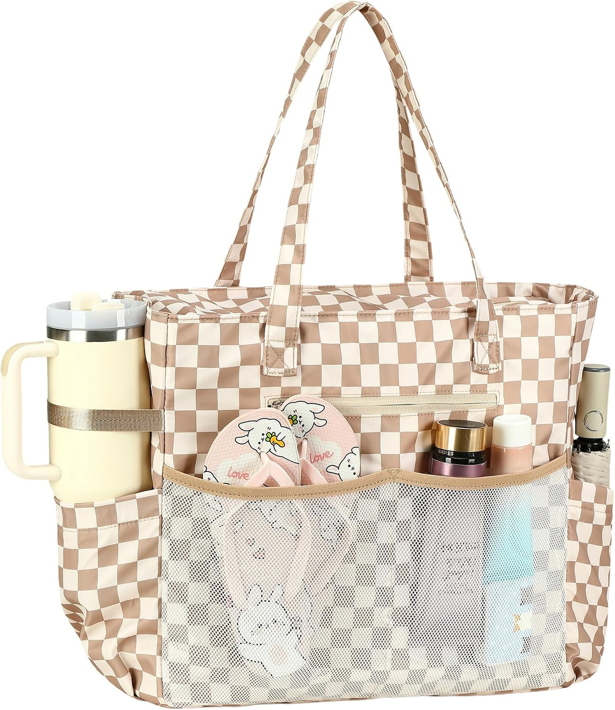 Beach Tote Extra Large Waterproof Wet Compartment & Tumbler Pocket