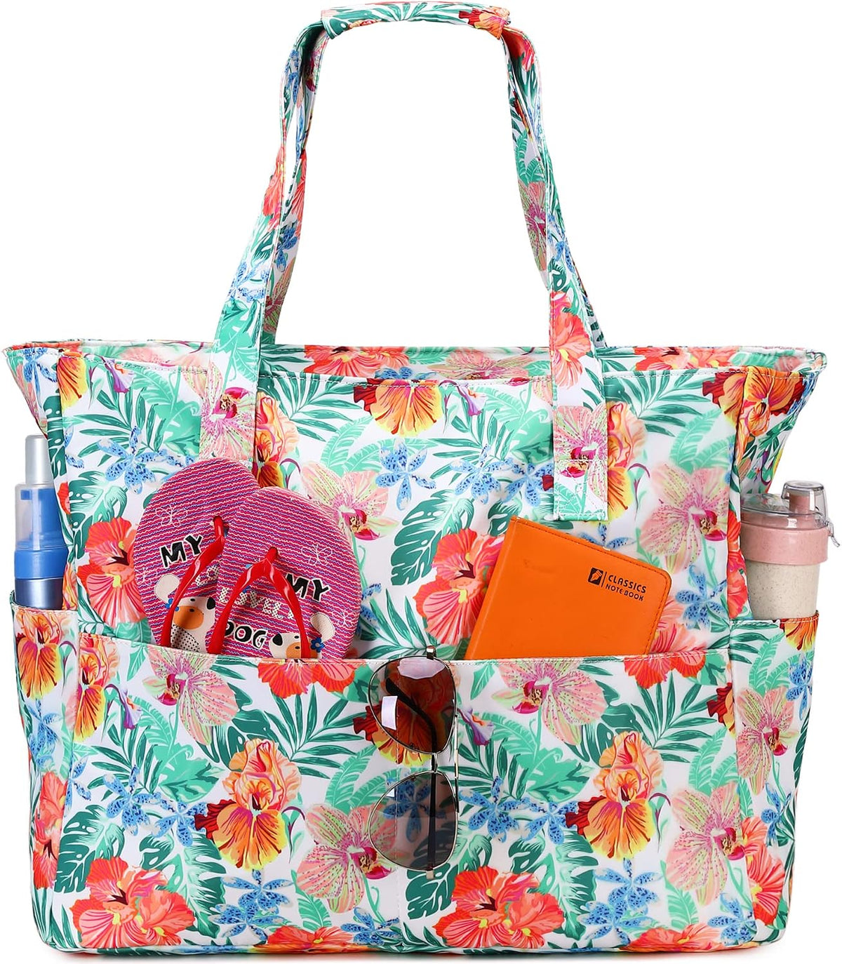Beach Tote Extra Large Waterproof Wet Compartment & Tumbler Pocket