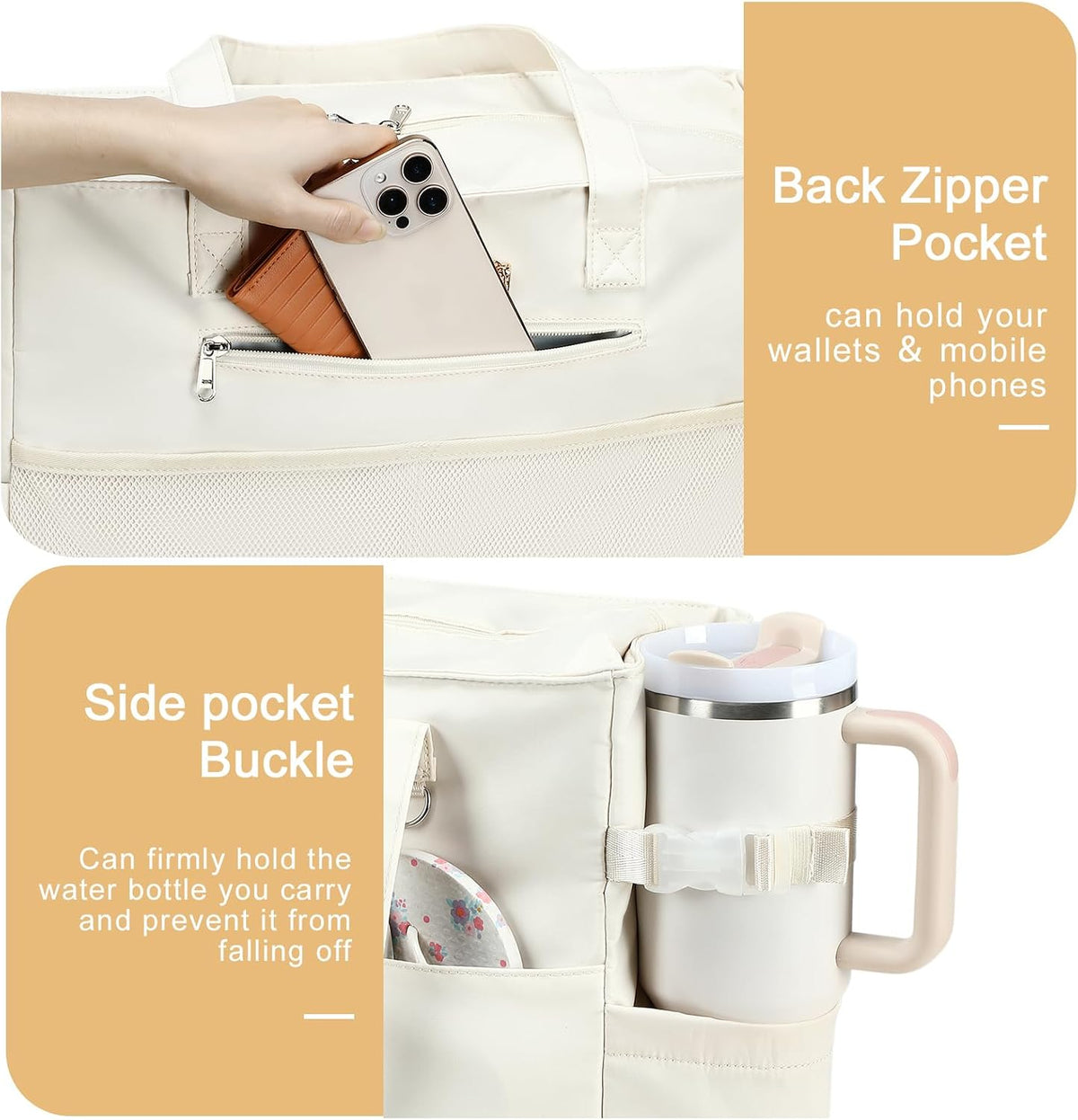Beach Tote Extra Large Waterproof Wet Compartment & Tumbler Pocket