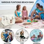 Beach Tote Extra Large Waterproof Wet Compartment & Tumbler Pocket