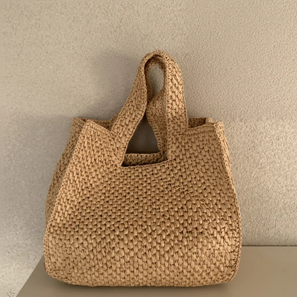 Beach Tote Handwoven Raffia Spacious Interior & Lightweight Handles