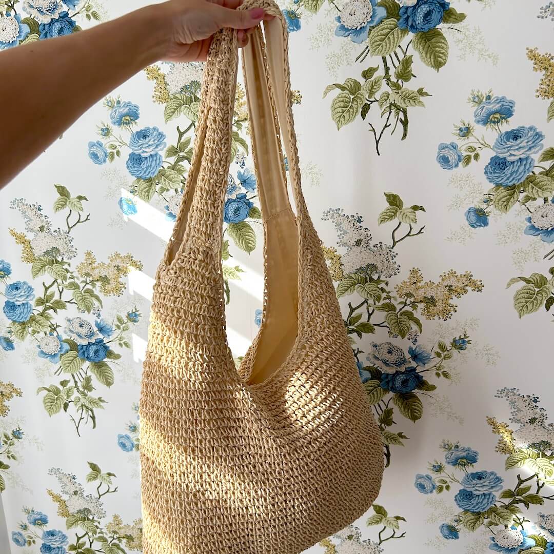 Beach Tote Handwoven Straw Zipper Closure
