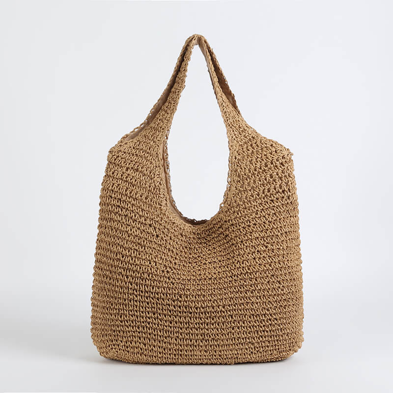 Beach Tote Handwoven Straw Zipper Closure