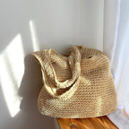 Beach Tote Handwoven Straw Zipper Closure