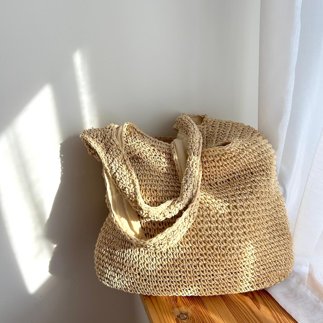 Beach Tote Handwoven Straw Zipper Closure