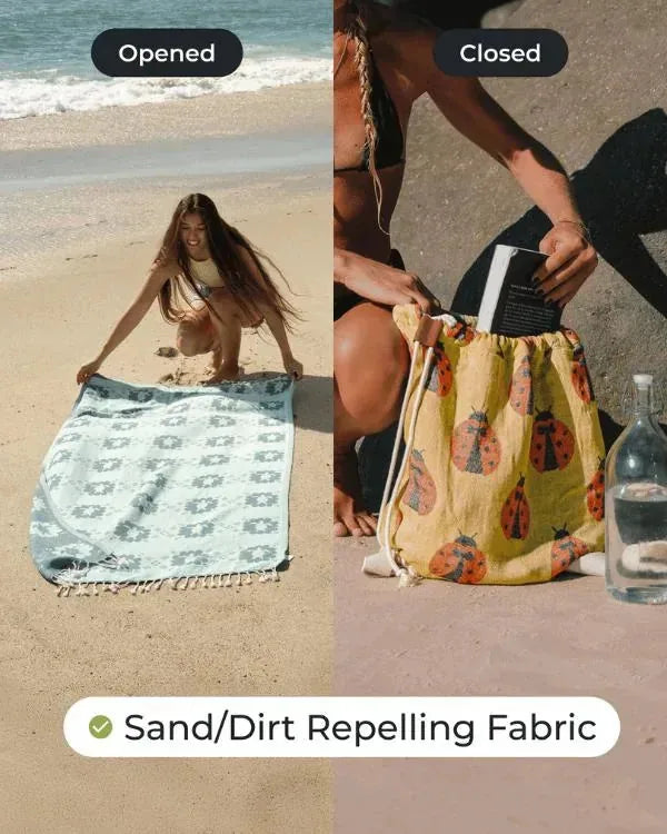 Beach Towel Convertible Backpack Sand-Resistant Quick-Drying Organic Cotton
