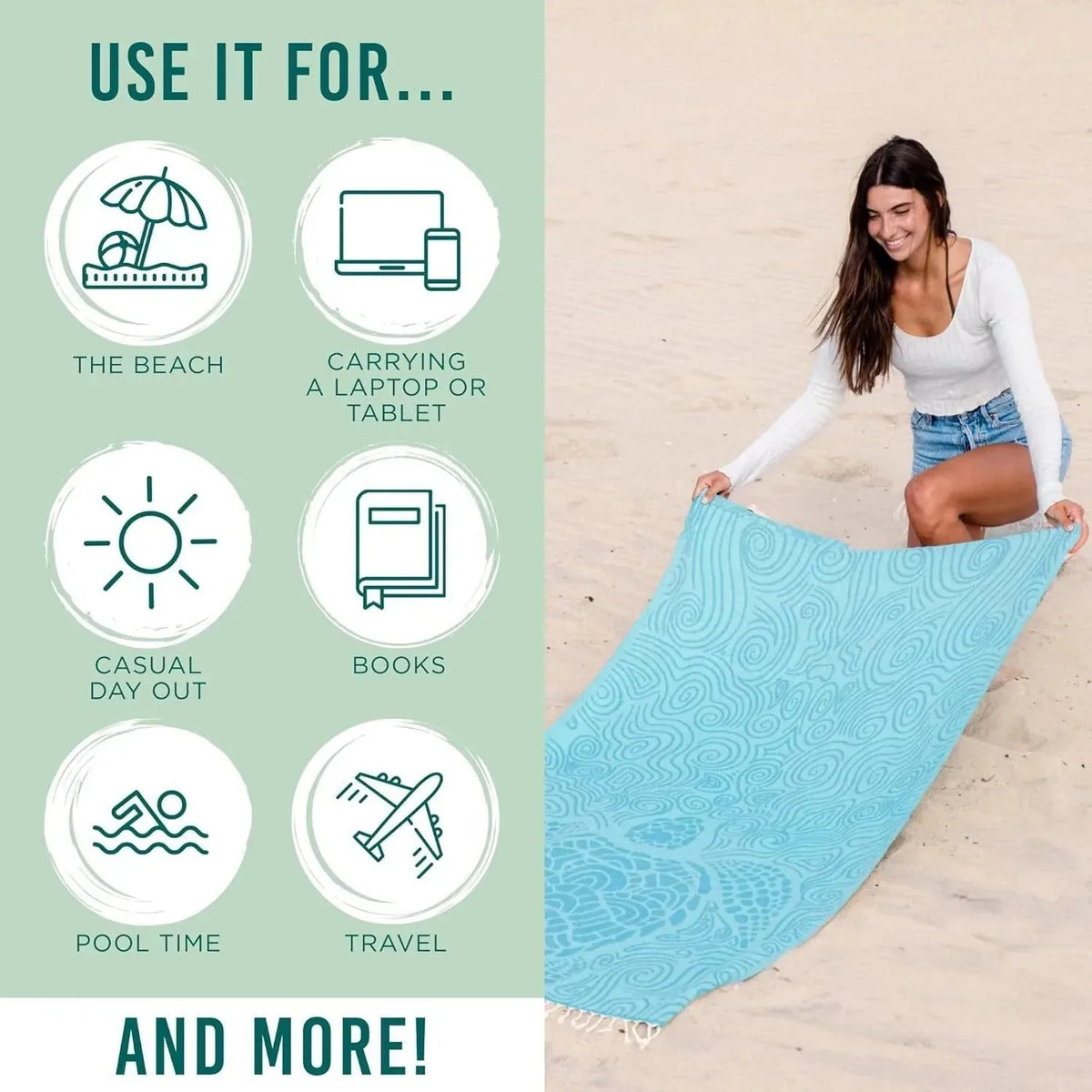 Beach Towel Convertible Backpack Sand-Resistant Quick-Drying Organic Cotton