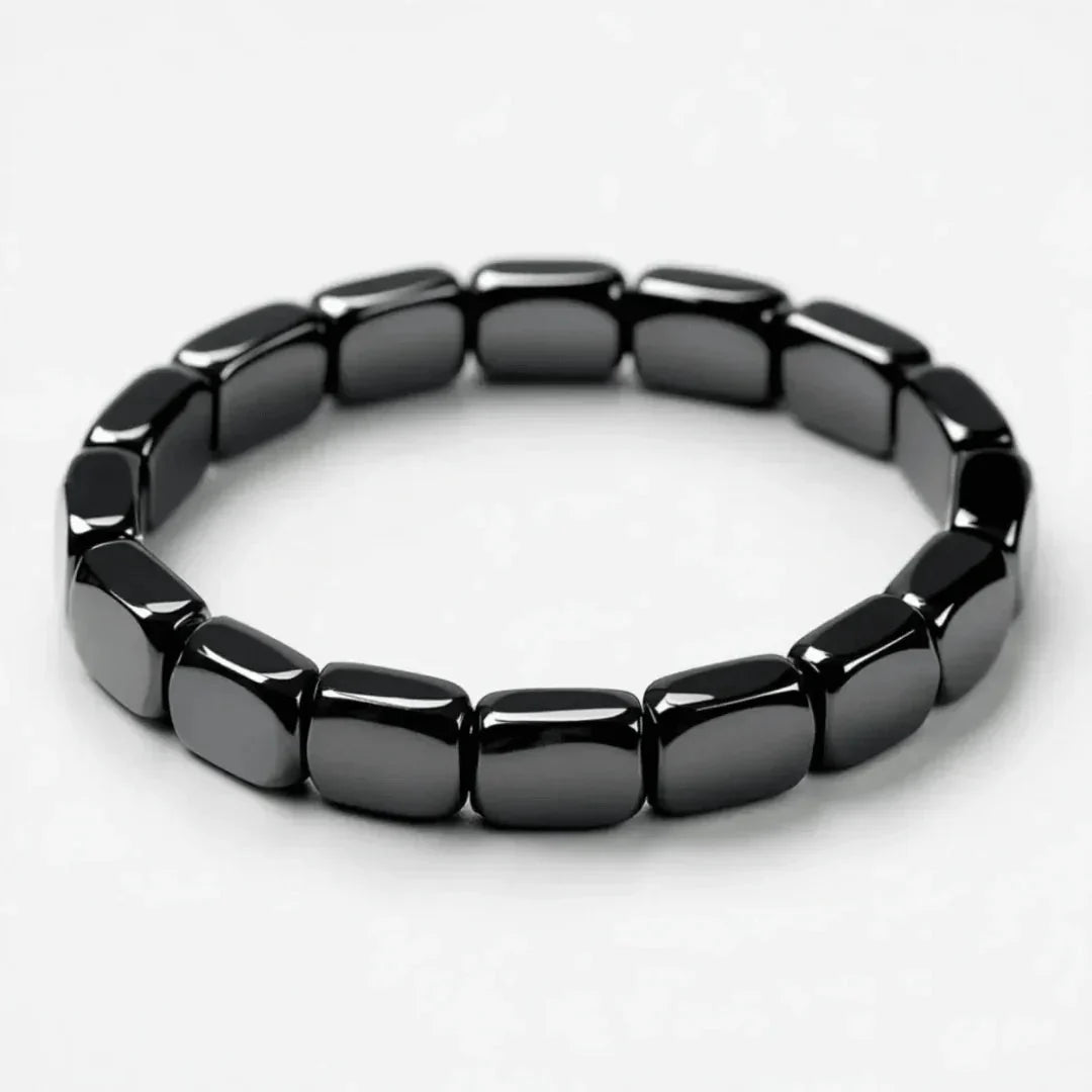 Bead Bracelet Polished Hematite Elastic Band