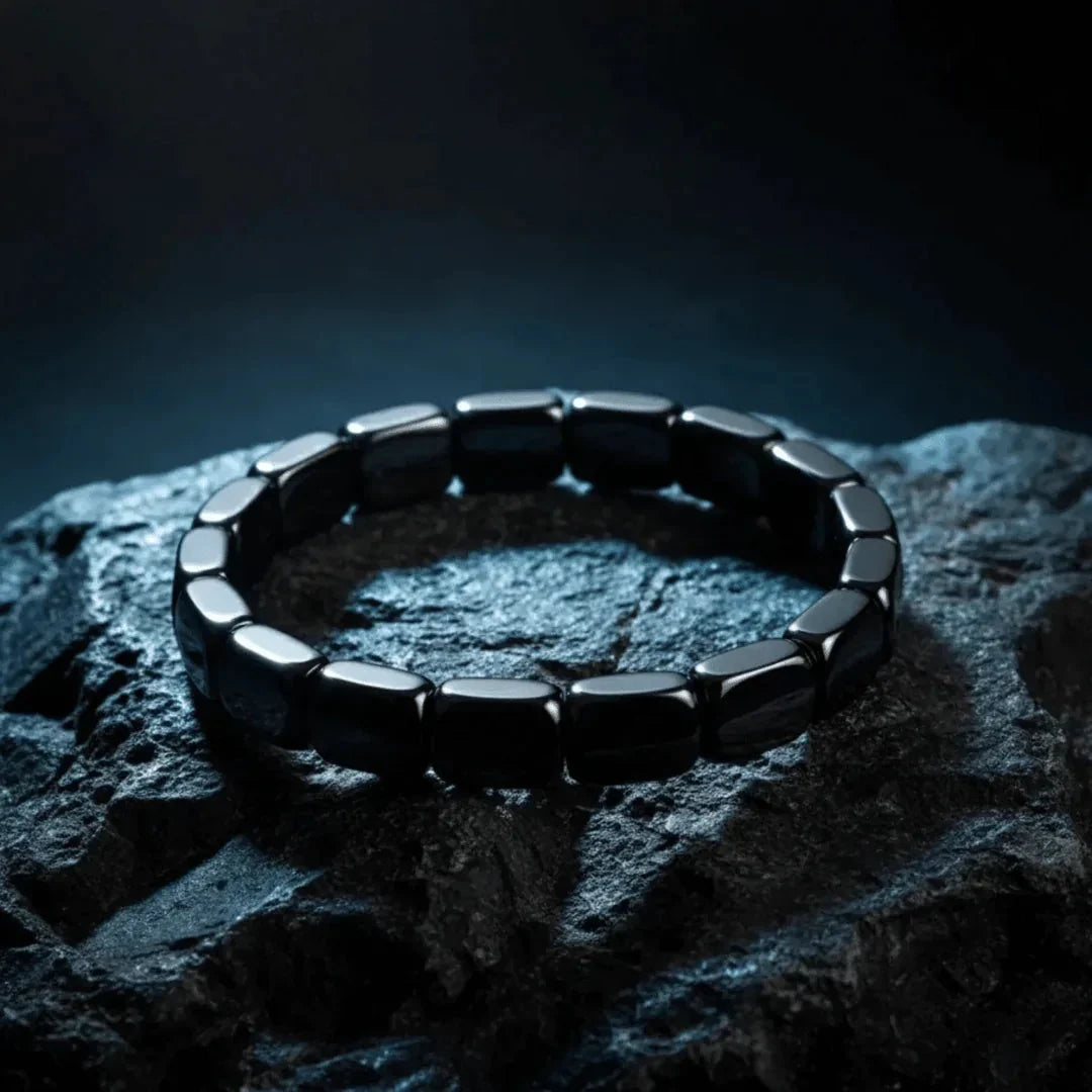 Bead Bracelet Polished Hematite Elastic Band
