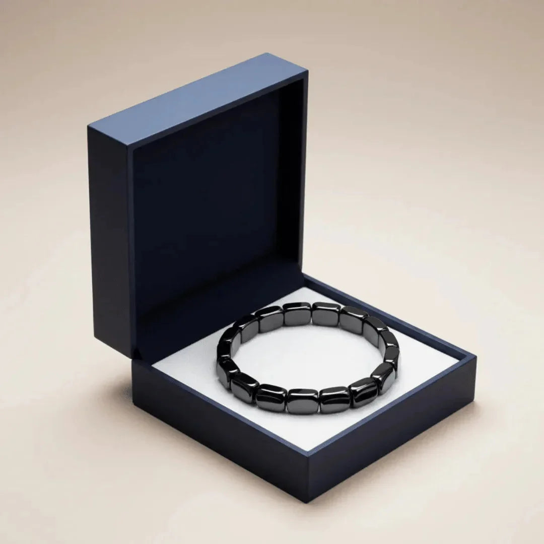Bead Bracelet Polished Hematite Elastic Band