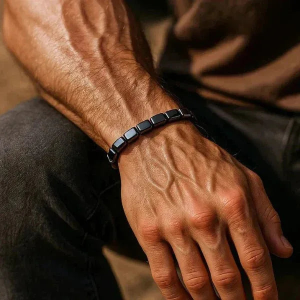 Bead Bracelet Polished Hematite Elastic Band