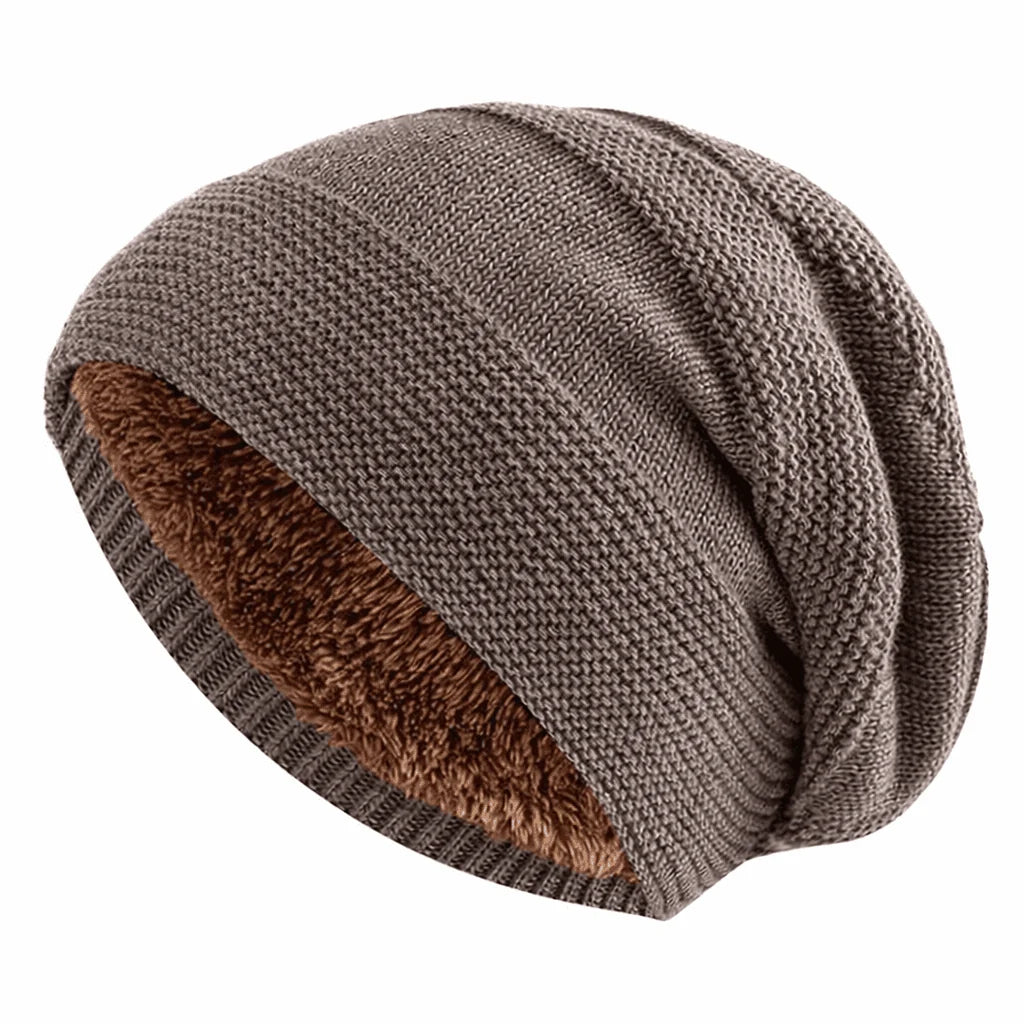Beanie Hat Knitted Fleece-Lined Slouch Fit