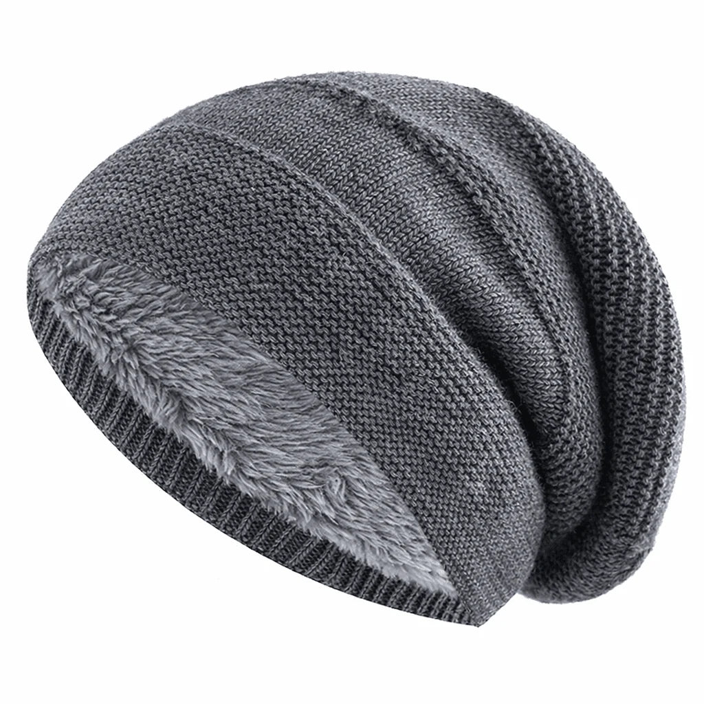 Beanie Hat Knitted Fleece-Lined Slouch Fit