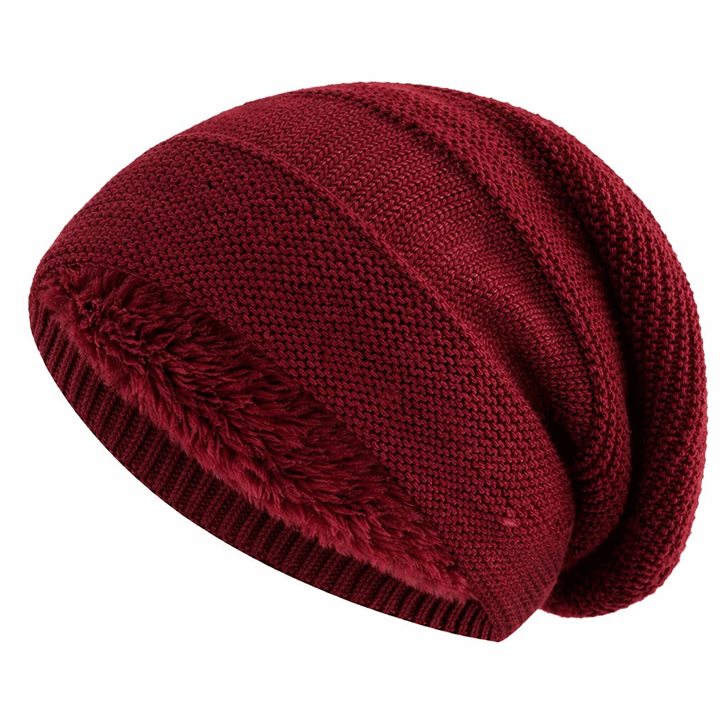 Beanie Hat Knitted Fleece-Lined Slouch Fit