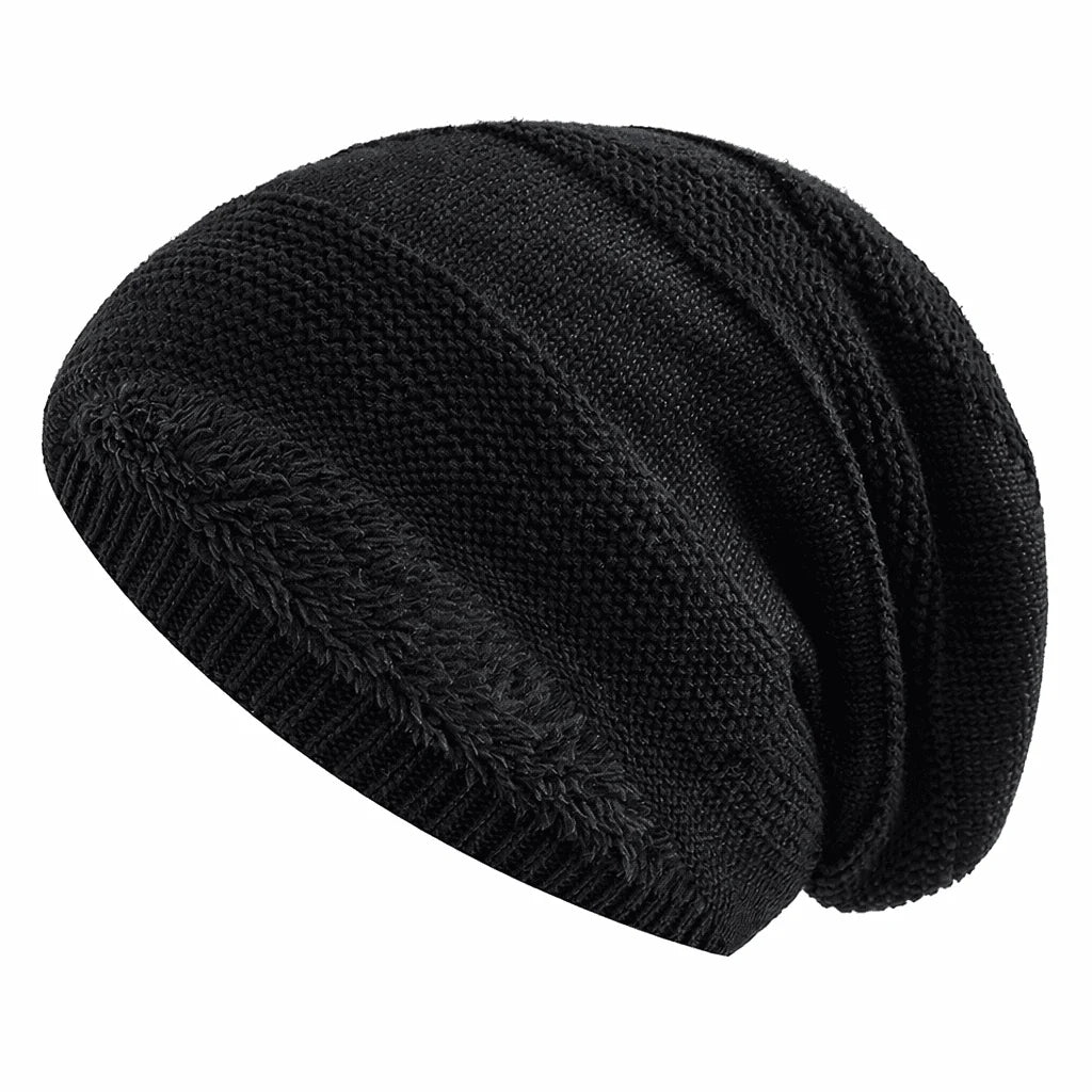 Beanie Hat Knitted Fleece-Lined Slouch Fit