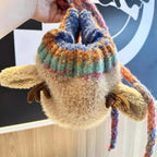 Beanie Reindeer Antlers Ear Flaps & Braided Ties