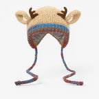 Beanie Reindeer Antlers Ear Flaps & Braided Ties