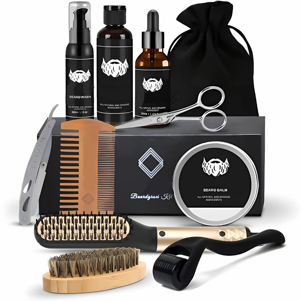 Beard Care Set Brush Oil Conditioner & Dermaroller