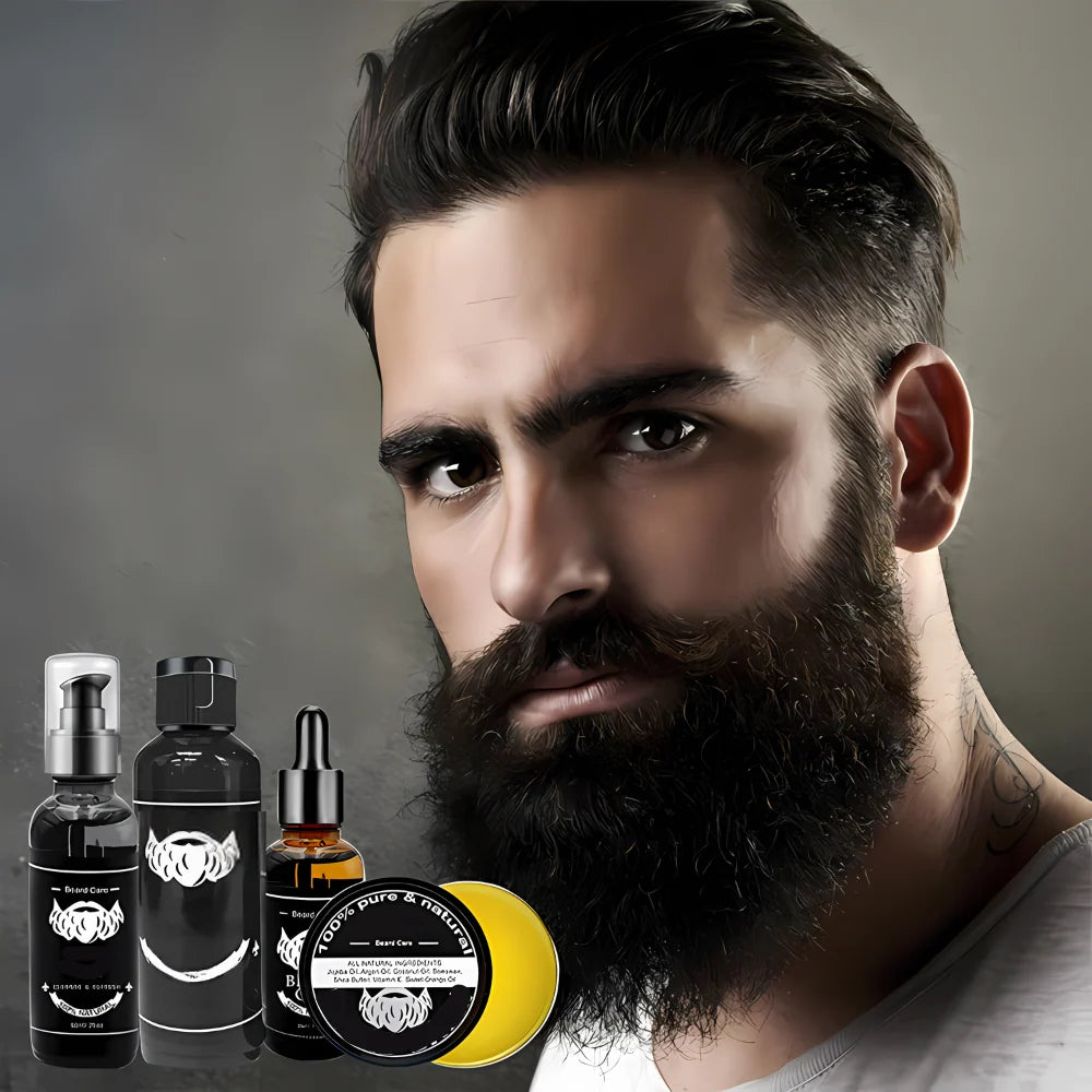 Beard Care Set Brush Oil Conditioner & Dermaroller
