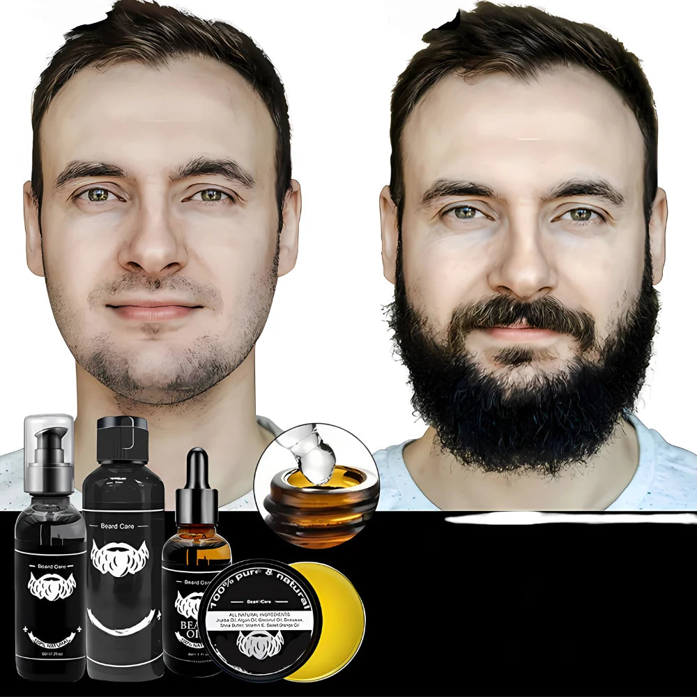 Beard Care Set Brush Oil Conditioner & Dermaroller