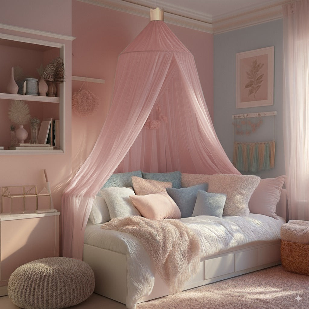 Bed Canopy Princess Draped Cotton Blend Ceiling Mount