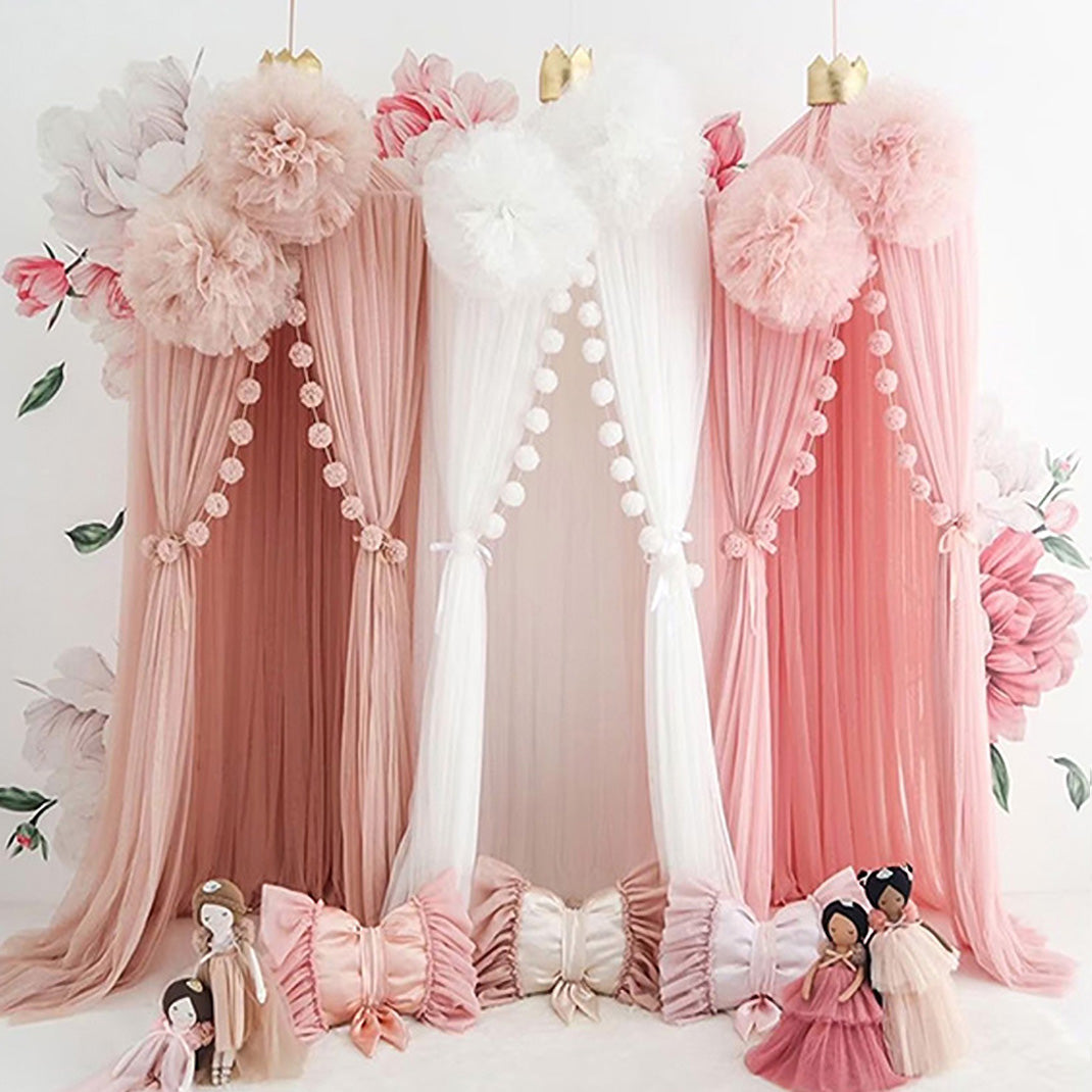 Bed Canopy Princess Draped Cotton Blend Ceiling Mount
