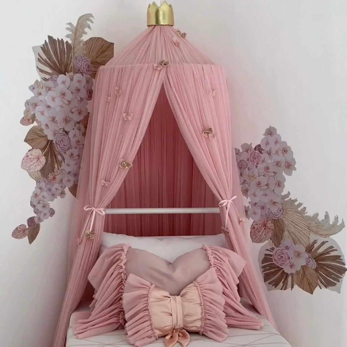 Bed Canopy Princess Draped Cotton Blend Ceiling Mount