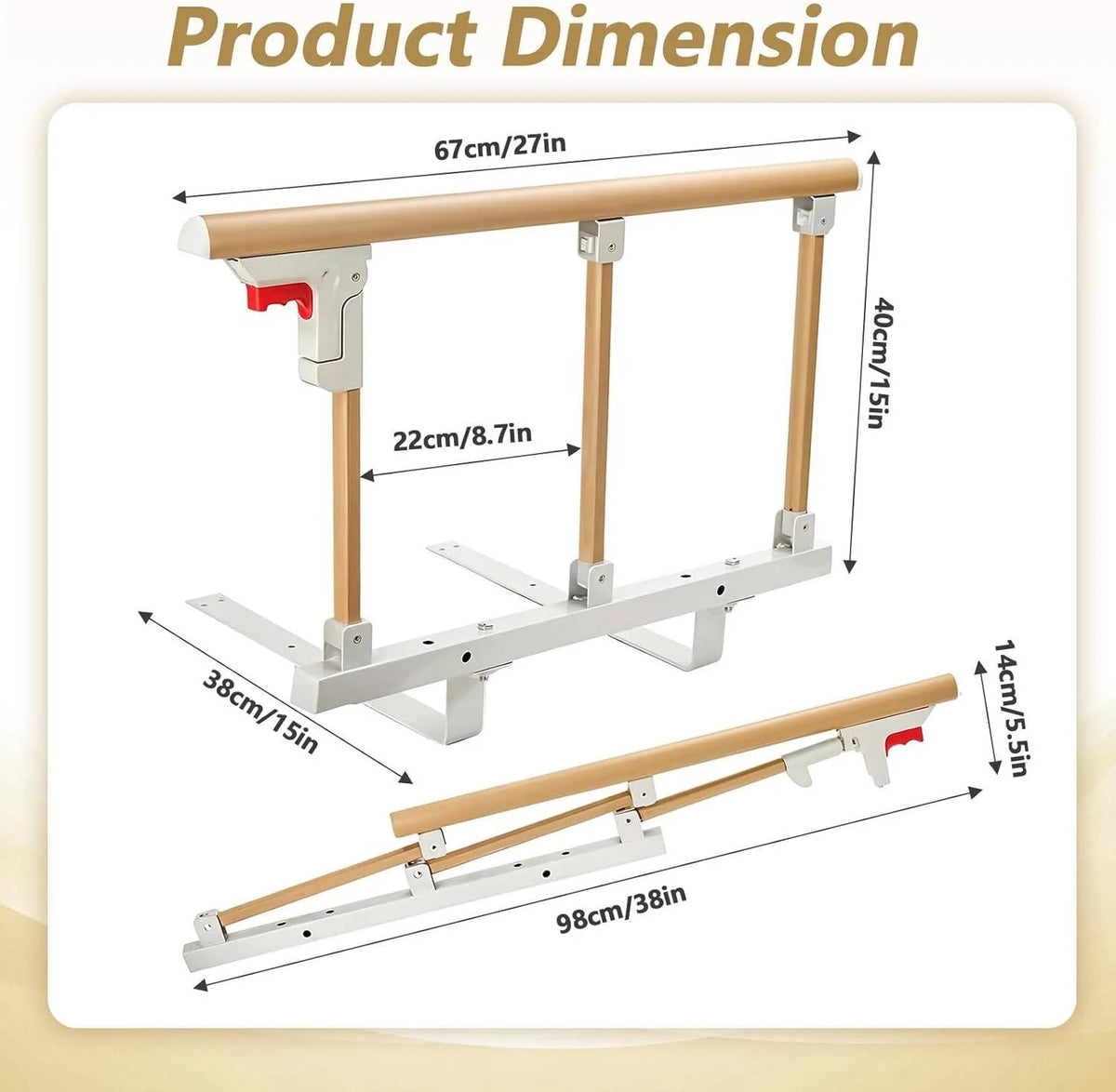 Bed Guard Rail Adjustable Fold-Down Aluminum Wood Grain Finish