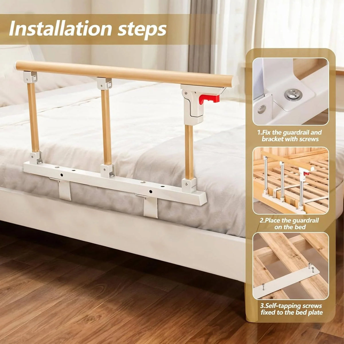 Bed Guard Rail Aluminum Frame Fold-Down Under-Mattress Base