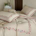Bed Linen Set Cotton-Linen Blend Floral Embroidery & Piping